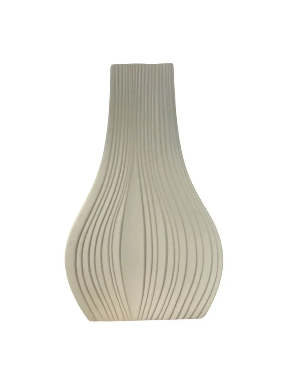Vintage Artline Israeli Studio Art Pottery Ribbed White Ceramic Vase Modern 10